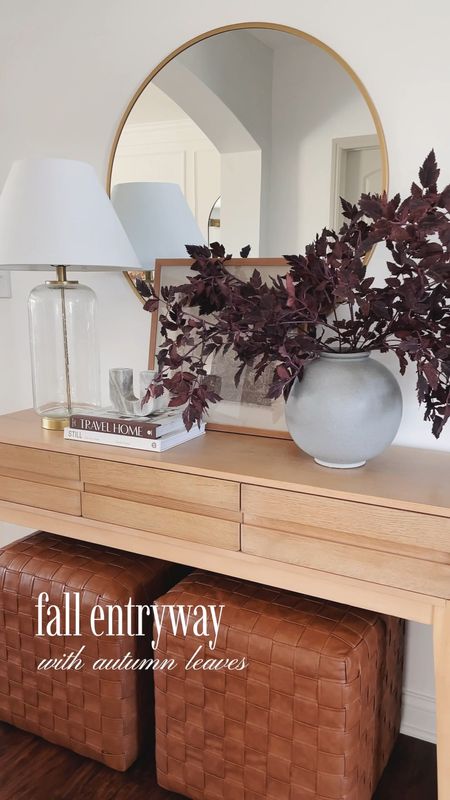 Fall entryway console table with autumn leaves, fall leaf branches, fall leaf stems, plum fake cimicifuga ramosa leaves, purple afloral branches, organic modern

#LTKunder100 #LTKSeasonal #LTKhome