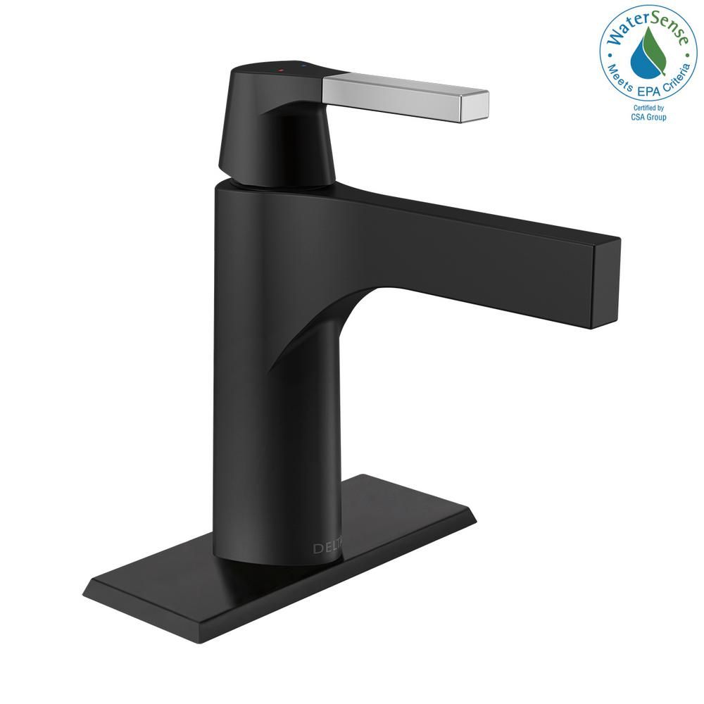 Delta Zura Single Hole Single-Handle Bathroom Faucet in Chrome/Matte Black-574-CSLPU-DST - The Ho... | The Home Depot