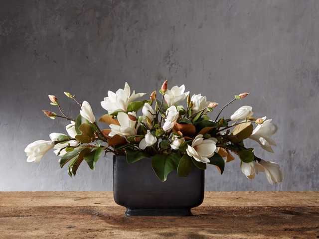 Faux Magnolia in Wide Bronze Vase | Arhaus