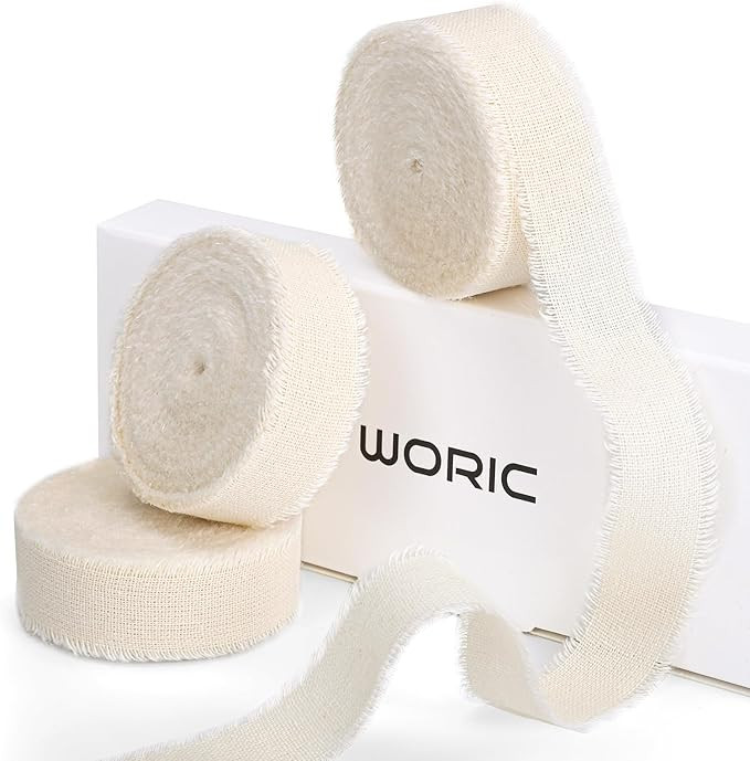 White Cotton Ribbon 5/8 Inch x 18Yards 3 Rolls Ivory Ribbon Handmade Frayed Fringe Ribbons for Gi... | Amazon (US)