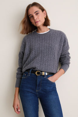 Graphite Cable Knit Boyfriend Colin Crewneck | Tuckernuck (US)