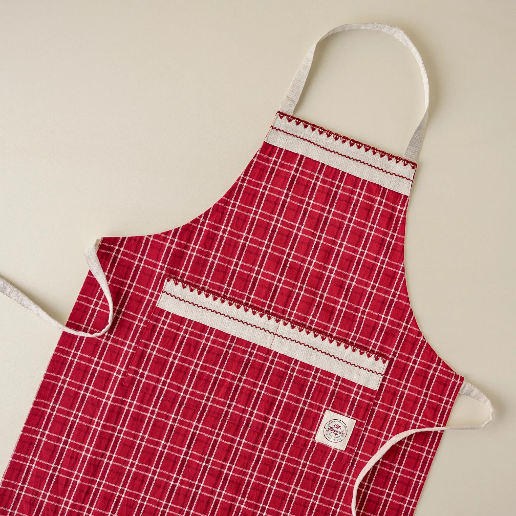 Magnolia Vintage Red Plaid Embroidered Apron | Magnolia