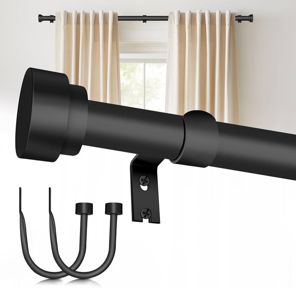 Curtain Rod with 2pcs Curtain Holdbacks, HIKAN Matte Black Curtain Rod for Windows 36 to 88 inch(... | Amazon (US)