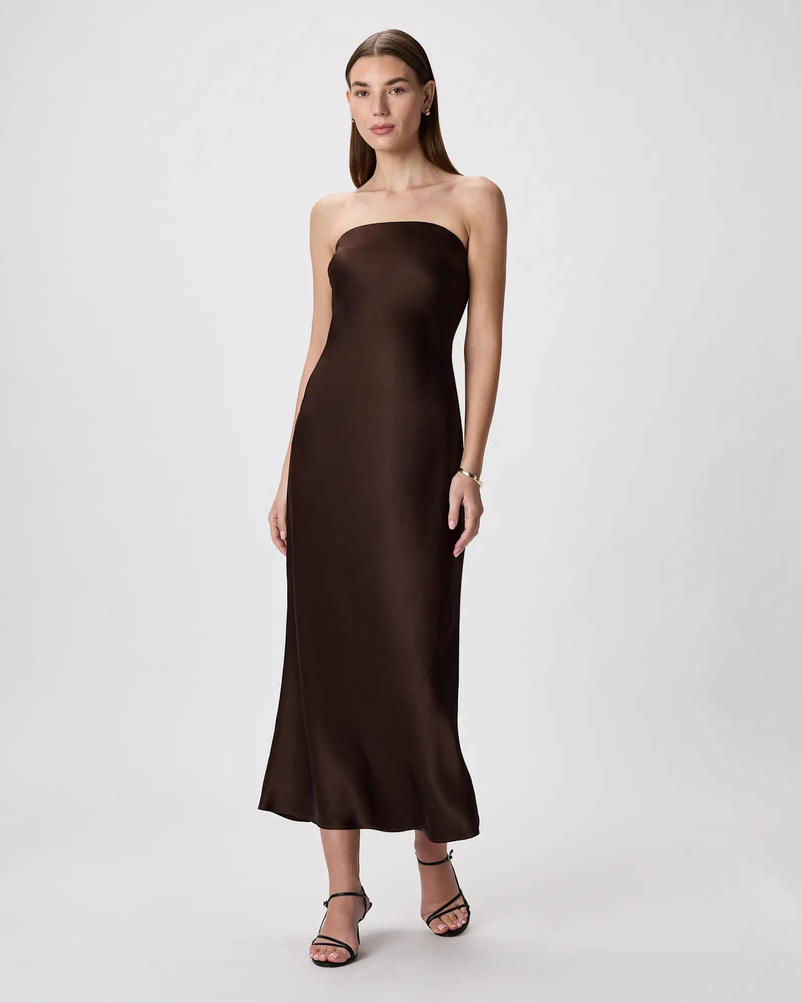 100% Washable Silk Strapless Midi Dress in Hot Fudge | Quince