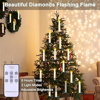 LED Christmas Candles, Flickering Clip on Candles for Christmas Tree, Battery Operated with Remot... | Amazon (US)