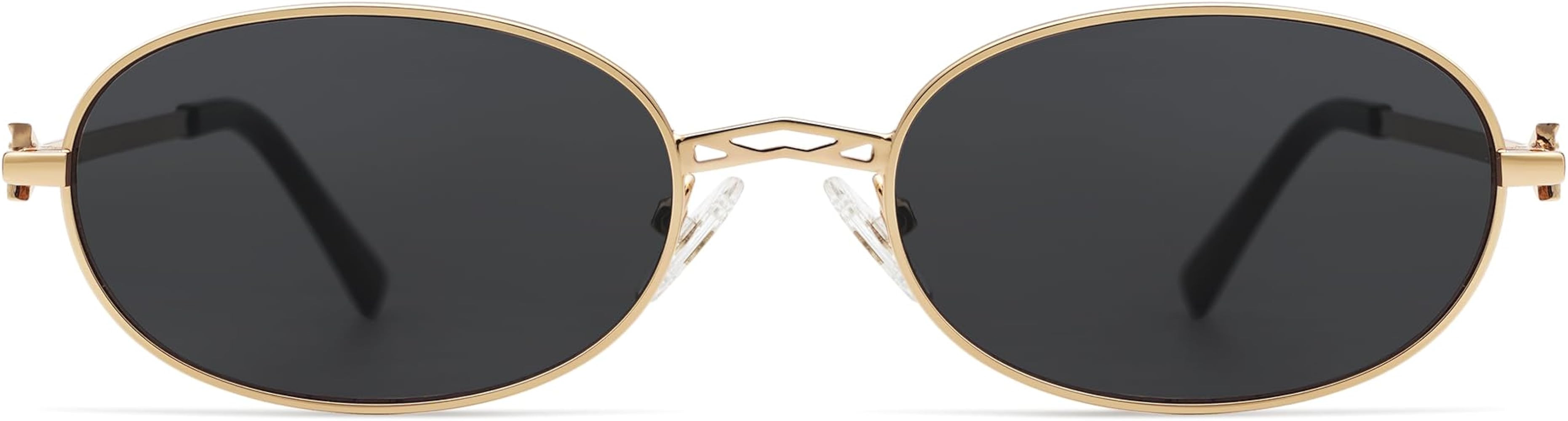 Retro Small Oval Sunglasses For Womens Mens Rectangle Metal Frame Elegant Sunnies AP3662 | Amazon (US)