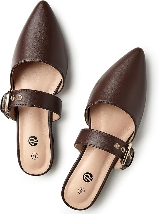 Mules for Women Adjustable Strap Pointed Toe Backless Loafer Shoes… | Amazon (US)