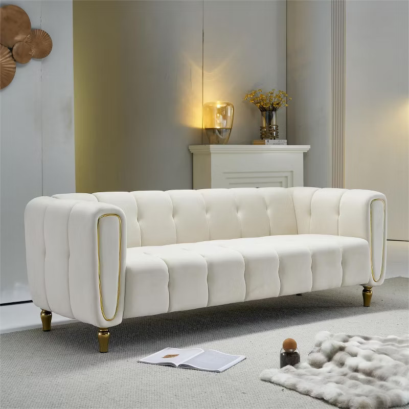 83"Modern Sofa Couch,Beige Velvet Couch,Elegant Sofa Minimalist Design With Gold Metal Legs,3 Sea... | Target