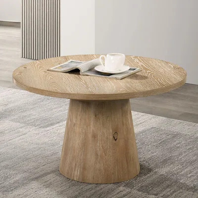 Contemporary Style Round Coffee Table With Cone Shape Pedestal Base Rubberwood Structure | Wayfair North America