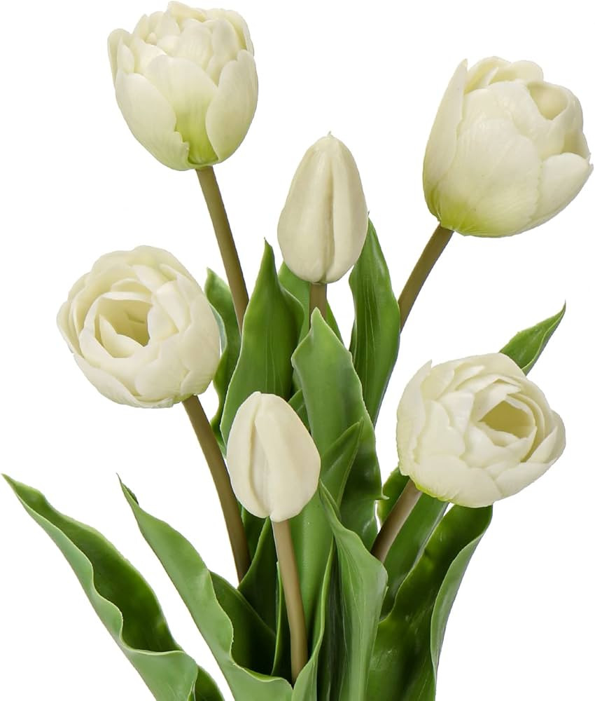 DILATATA 6 Pcs Artificial Tulips Flowers Cream Real Touch Fake Latex Tulips Flowers for Decoratio... | Amazon (US)