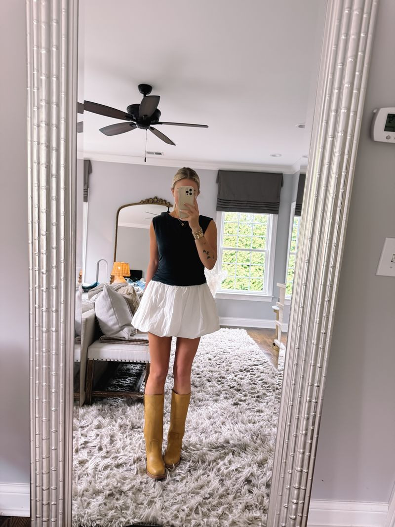 Love this little two-toned mini! 

Anthropologie, summer dresses, spring style,  dresses with boots, Frye campus boot

#LTKFindsUnder100 #LTKStyleTip