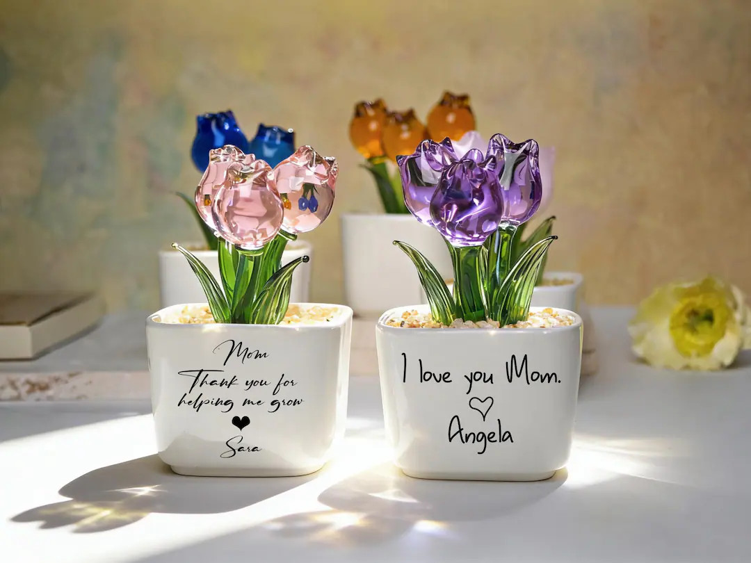Glass Everlasting Tulips, Mom Flower Gift, Hand Blown Glass Potted, Mothers Day Gifts | Etsy (US)