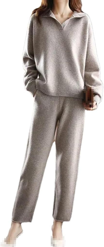 keusyoi Winter Cashmere Suit Women Loose Pullover Sweater Wide Leg Pants Two-Piece Female Knitted... | Amazon (US)