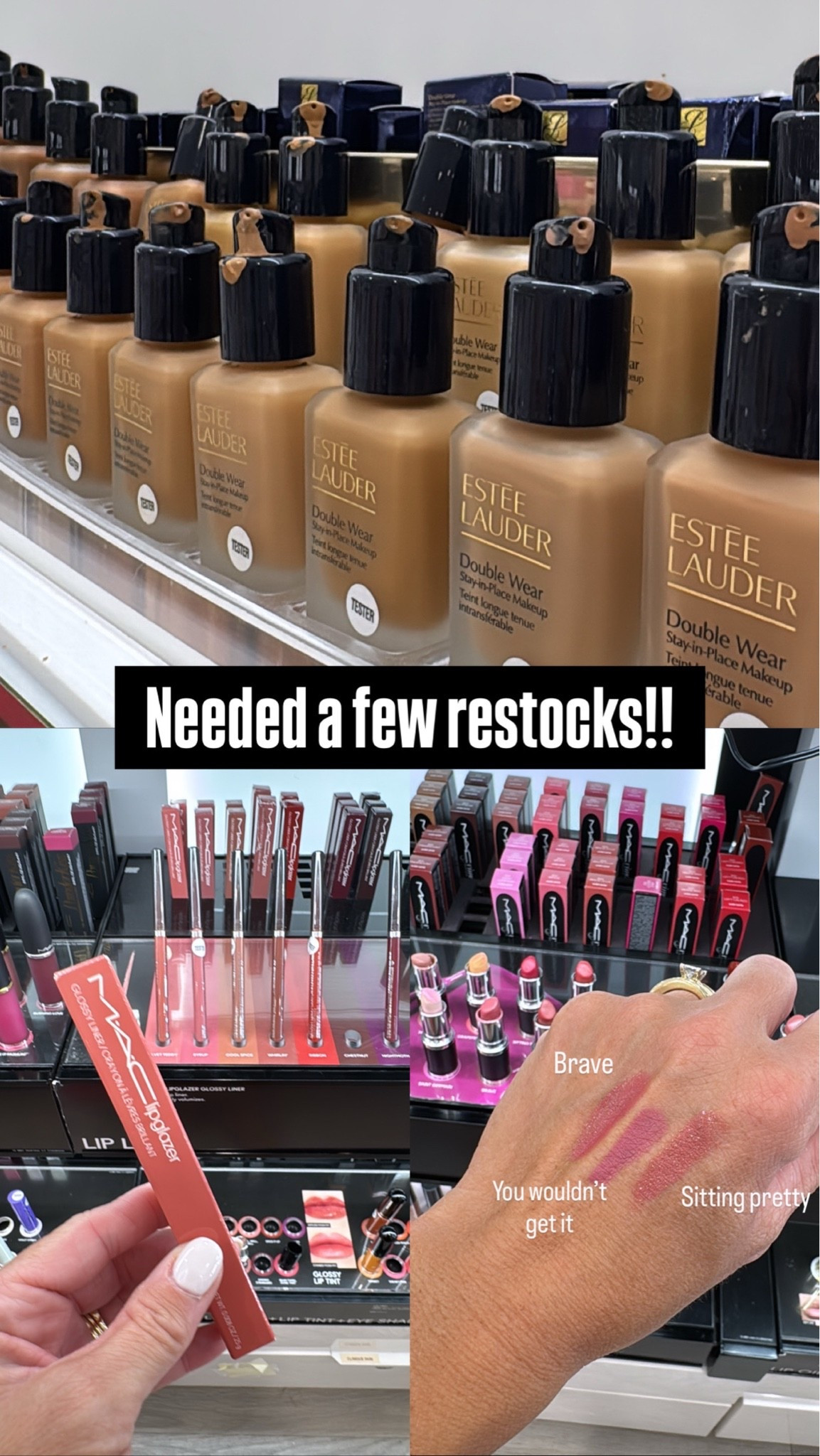 A few restocks and new shades. 
Lip liner restocked: velvet teddy.
Lip liner new shade: syrup
Lip stick new shade: sitting pretty
Foundation:3C3