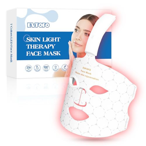 Red Light Therapy for Face with with 850NM Near Infrared MASK, 7 Colors LED Face Mask Light Therapy,1200mAh Rechargeable Remote Red Light Therapy Mask Set, White | Amazon (US)