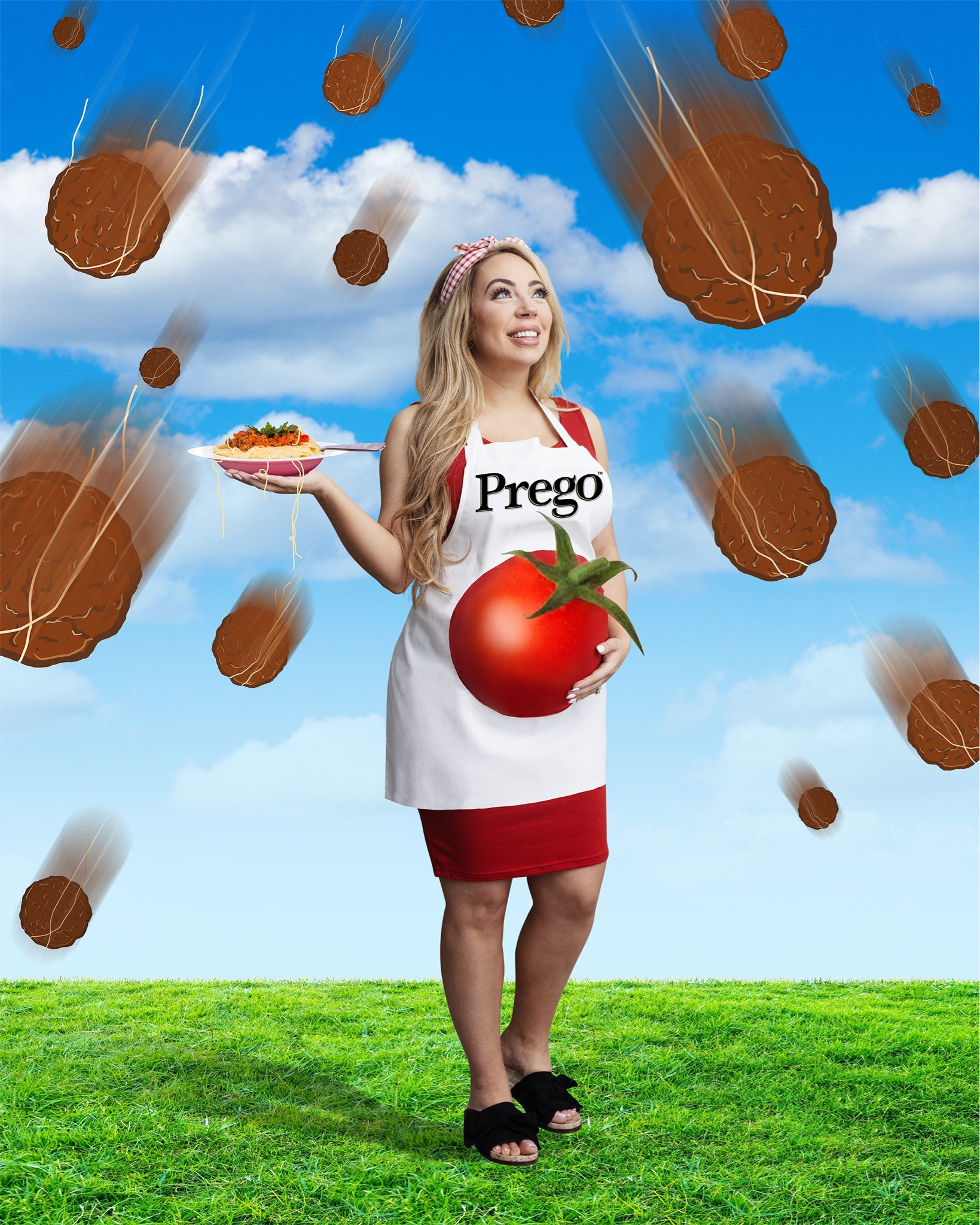 My cute little tomato 🍅 

How funny is this witty costume? Also super inexpensive. Red body con dress, cut a hole in an apron, slap on some felt or paint. So fun! 

#preggo 

#LTKbump #LTKunder50 #LTKHalloween