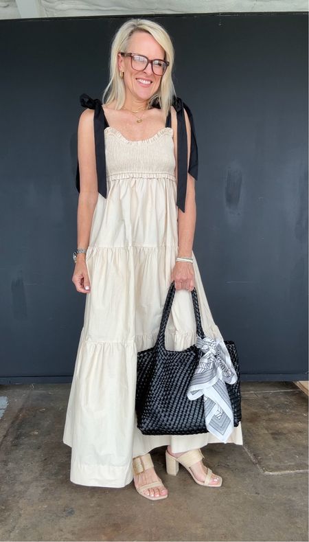 Shop Avara multi textured maxi dress. Cream with black functional ties up top 

Code CINDY15 for 15% off 

Resort wear vacation dress

#LTKOver40 #LTKFamily #LTKTravel