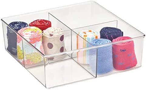 mDesign Plastic 4 Compartment Divided Drawer and Closet Storage Bin - Organizer for Scarves, Socks,  | Amazon (US)