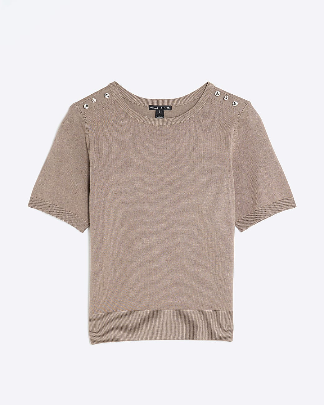 Brown Button Detail Knitted T-shirt | River Island UK & IE