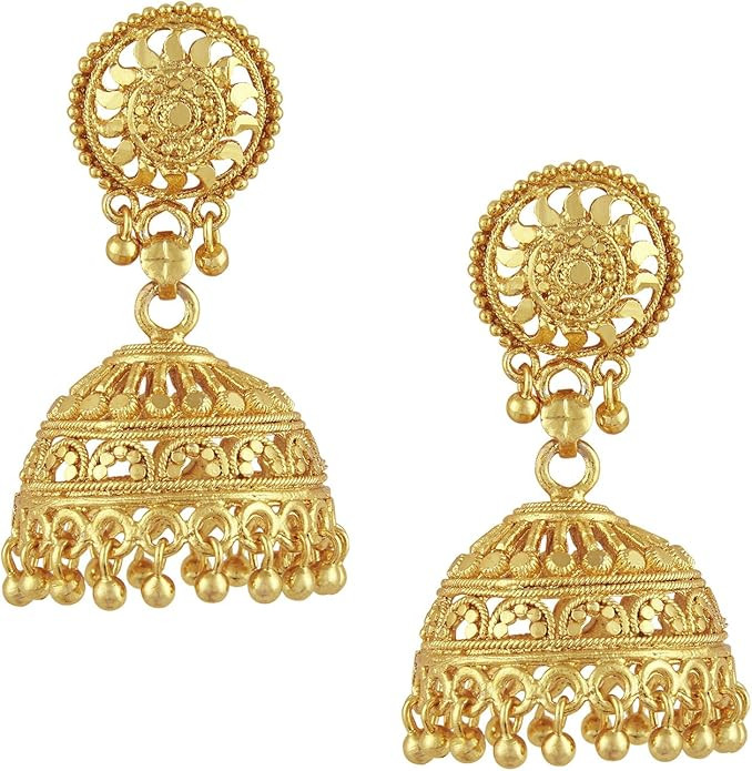 BodhaGold Plated Medium Size Traditional Indian Jhumka Earrings (SJ_34) | Amazon (US)