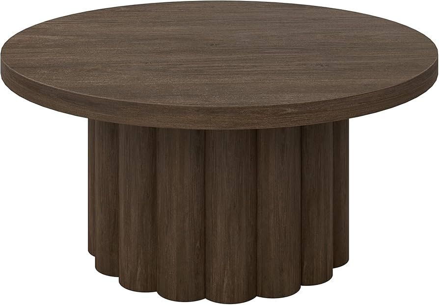 Henn&Hart 32" Fluted Round Wooden Ribbed Pedestal Low-Profile Coffee Table for Living Room, Famil... | Amazon (US)