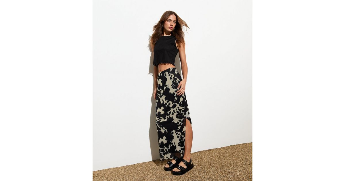 Black Slitted Blur Cow Print Mesh Midi Skirt
						
						Add to Saved Items
						Remove from Sa... | New Look (UK)