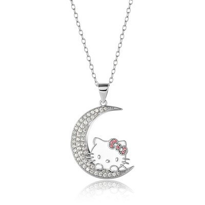 Sanrio Hello Kitty Sterling Silver Moon Cubic Zirconia Pendant Necklace | Target