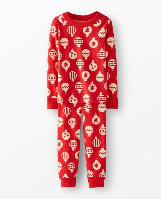 Girls' & Boys' Ornamental Ornaments On Red Ember Holiday HannaJams™ Pajama Set in 100% Organic Combed Cotton - Size Big Kids 8 by Hanna Andersson | Hanna Andersson
