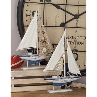 Oriana White 13 in. x 20 in. Wood Sail Boat Sculpture (Set of 2) | The Home Depot
