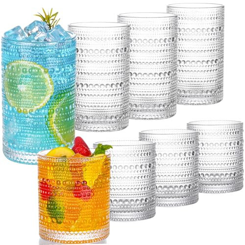 Hobnail Drinking Glasses Set of 8 Glass Cups 12 oz Hobnail Drinking Glasses & 10 oz Cocktail Glasses, Water Glasses Kitchen Glassware Vintage Glasses Drinking Set for Whiskey, Juice, Cocktails, Beer | Amazon (US)
