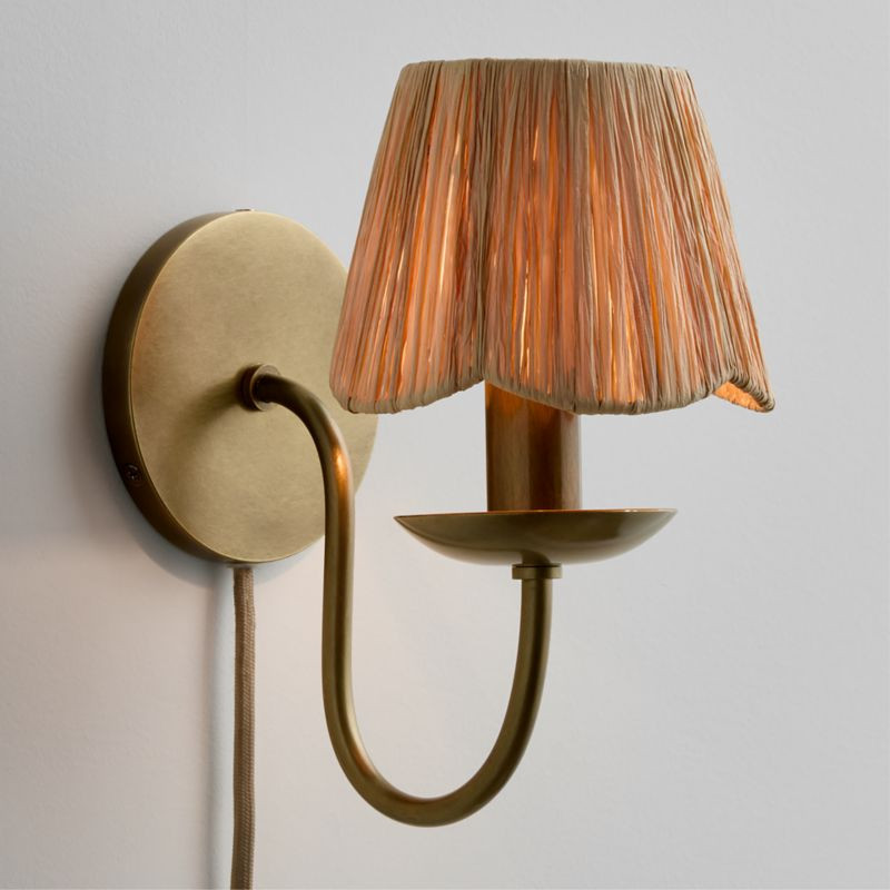 Greta Scalloped Raffia Kids Plug-In Wall Sconce + Reviews | Crate & Kids | Crate & Barrel