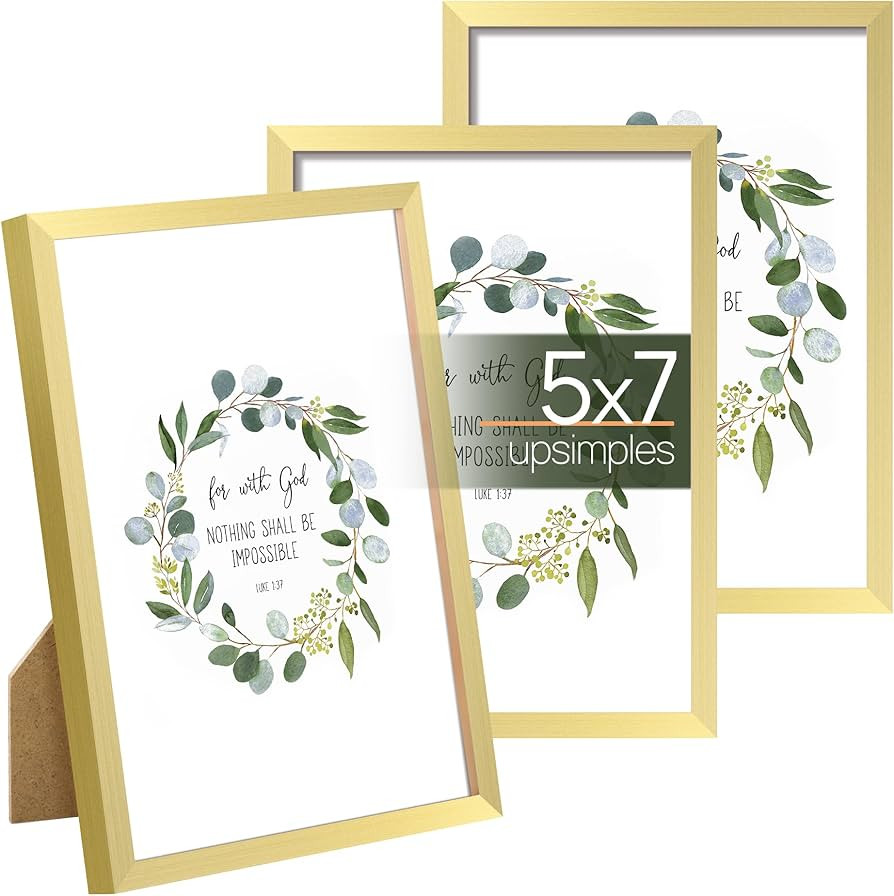 upsimples 5x7 Picture Frame Set of 3, Made of High Definition Glass for 5x7 Gold Frames, Wall and... | Amazon (US)