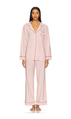 eberjey Gisele Printed Long PJ Set in Duo Stripe Holly Red from Revolve.com | Revolve Clothing (Global)