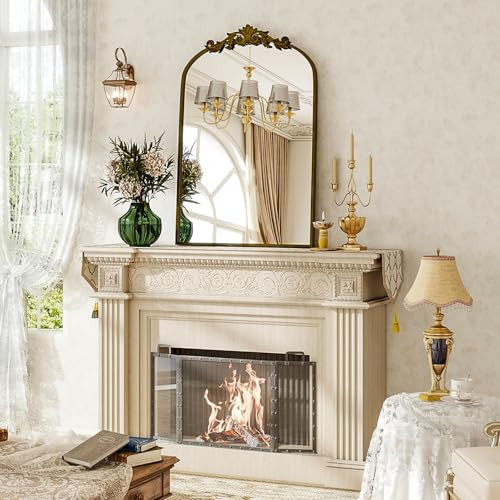 BEAUTYPEAK 20x30 Arched Mirror, Gold Traditional Vintage Ornate Baroque Wall Mirror for Bathroom, Bedroom, Hallway, or Fireplace Decor | Amazon (US)