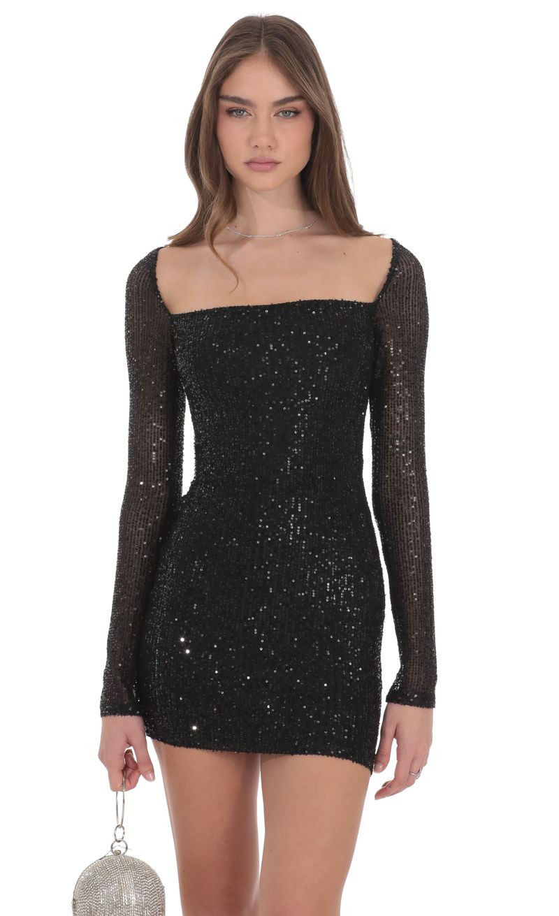 Sequin Long Sleeve Dress in Black | Lucy in the Sky