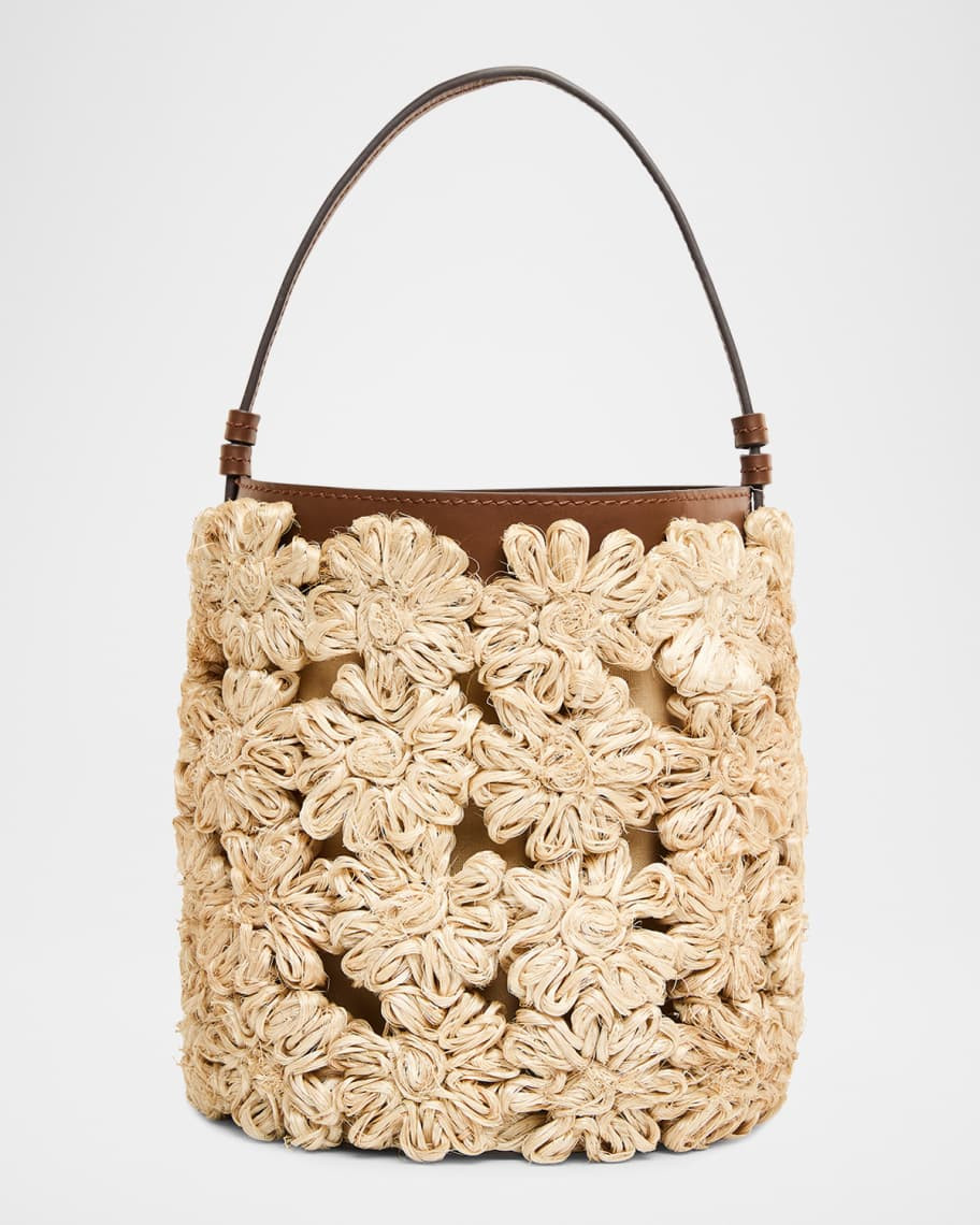 POOLSIDE The Ravello Floral Straw Bucket Bag | Neiman Marcus