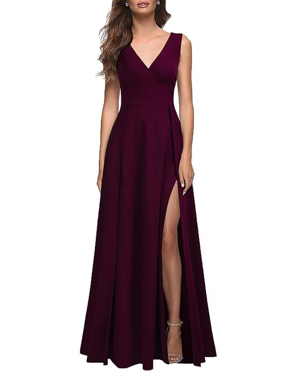 MUSHARE Women's V Neck Sleeveless Split Formal Dress Cocktail Party Prom Long Dresses | Amazon (US)