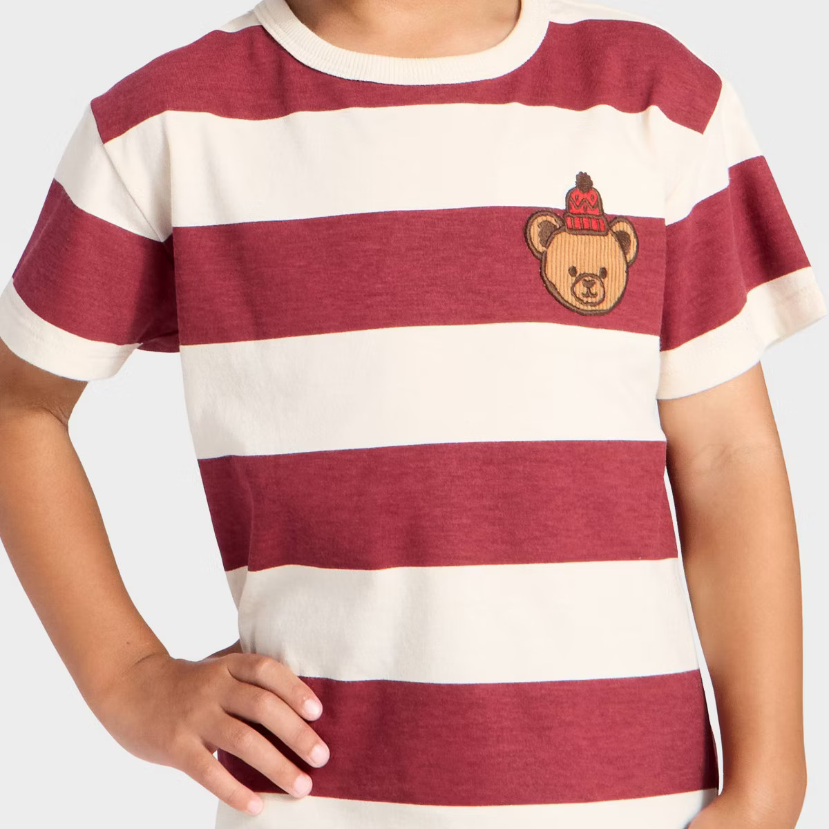 Toddler Boys' Short Sleeve Holiday Striped Bear T-Shirt - Cat & Jack™ Red/Beige 3T | Target