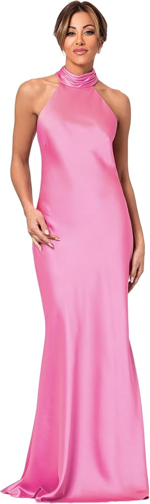 Xscape Women's Satin Mock Neck Halter Floor Length Dress | Amazon (US)