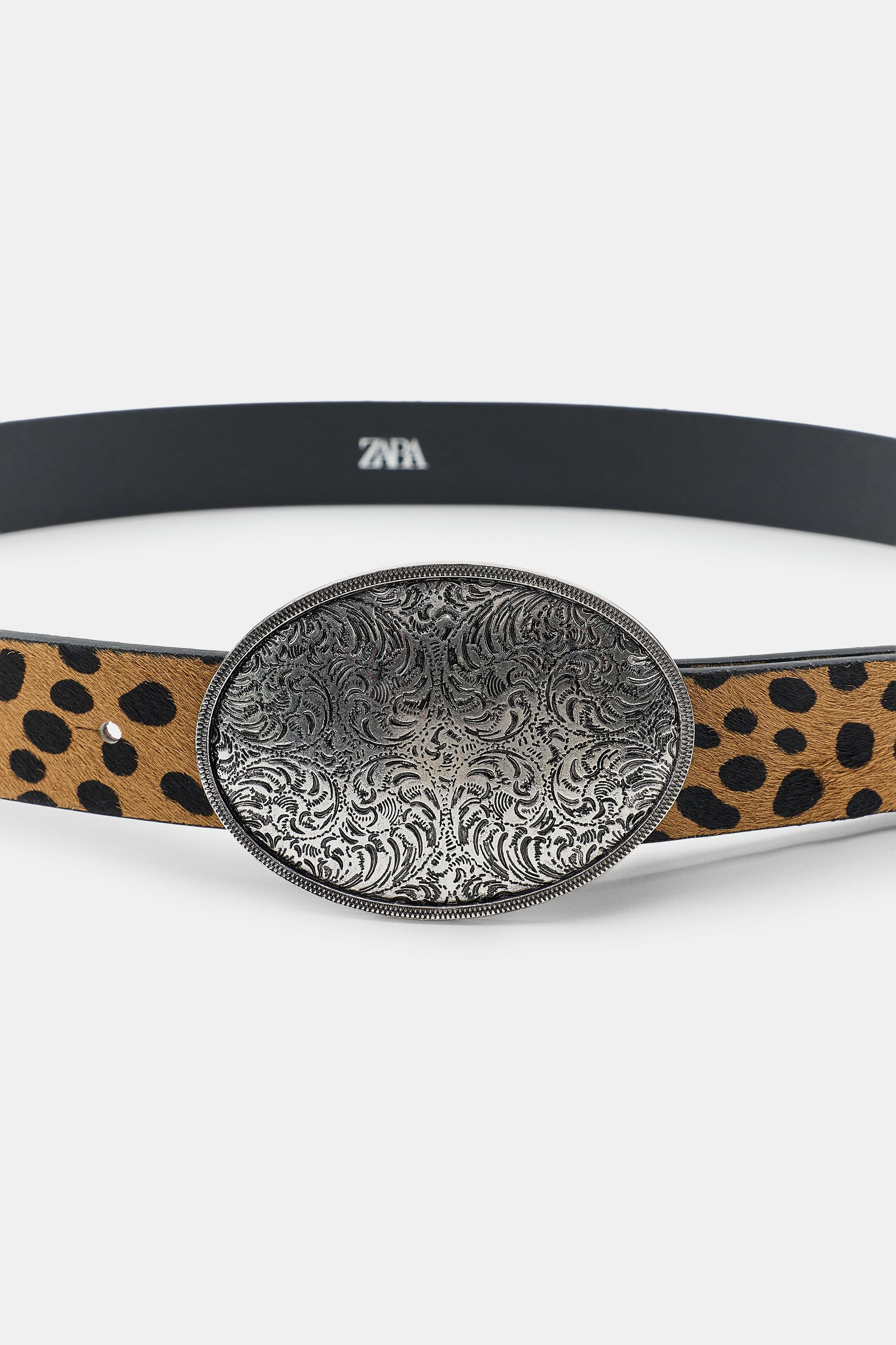 100% LEATHER ANIMAL PRINT BELT | Zara US