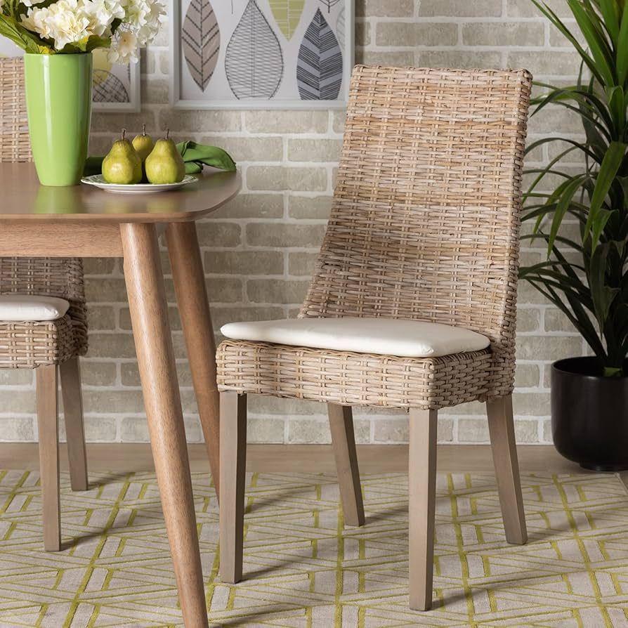 Baxton Studio Toby Dining Chairs, Set of 2, White/Greywashed/Brown | Amazon (US)