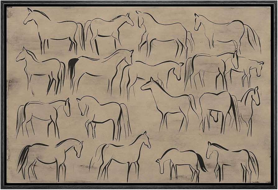 MUDECOR Framed Canvas Print Wall Art Abstract Horse Sketch Collection on Beige Minimalist Illustr... | Amazon (US)