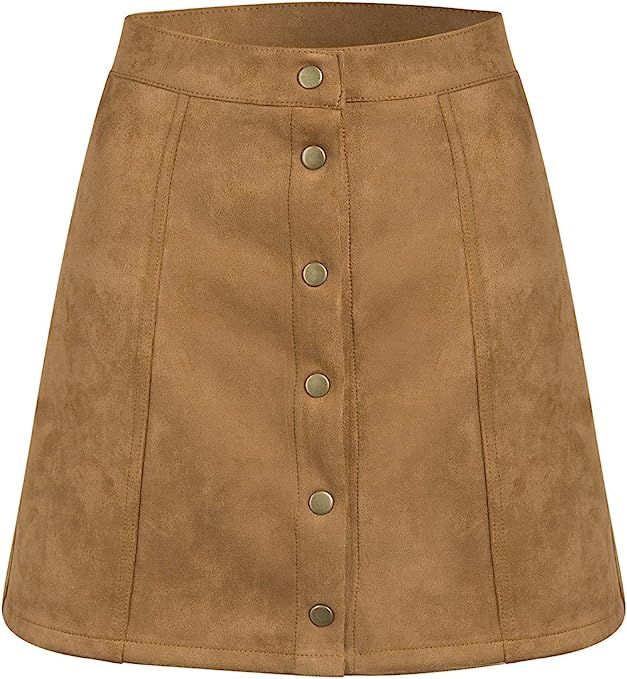 PERSUN Women's Button Front High Waist Faux Suede A-Line Mini Short Skirt 2021 | Amazon (US)