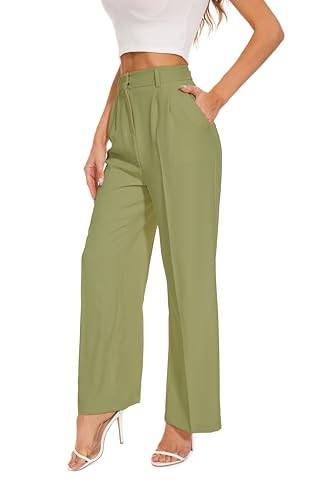 FUNYYZO Women's Wide Leg Pants High Elastic Waisted in The Back Business Work Trousers Long Straight Suit Pants | Amazon (US)