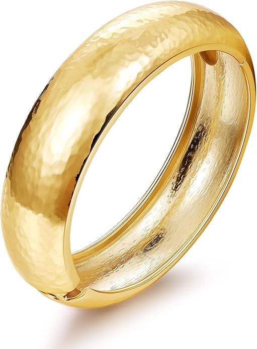 NICEIGHT 18K Gold Plated Chunky Bangle Bracelets for Women Gold Wide Cuff Bangle Bracelet Hammere... | Amazon (US)