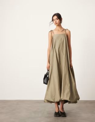 ASOS EDITON cami puff ball maxi dress in khaki | ASOS | ASOS (Global)