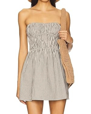Women's Striped Strapless Mini Dress Tube Top Ruffle Dresses Casual Summer Vacation Wear | Amazon (US)