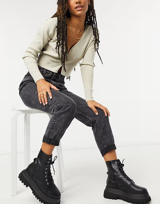 Bershka organic cotton mom jean in washed black | ASOS (Global)