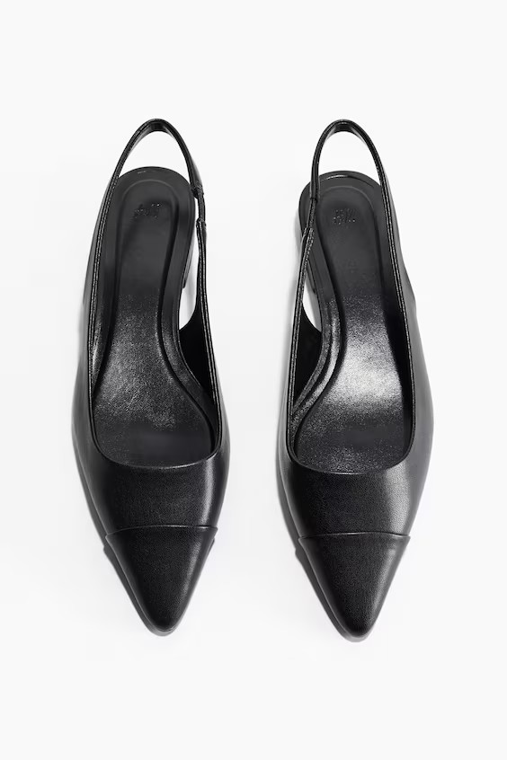 Leather slingbacks - Black - Ladies | H&M GB | H&M (UK, MY, IN, SG, PH, TW, HK)