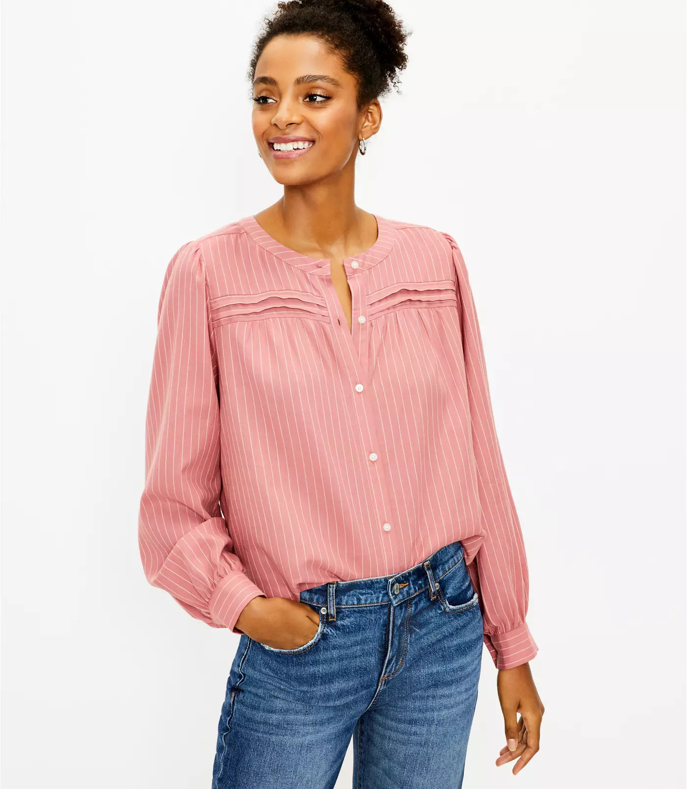 Petite Striped Shirttail Blouse | LOFT